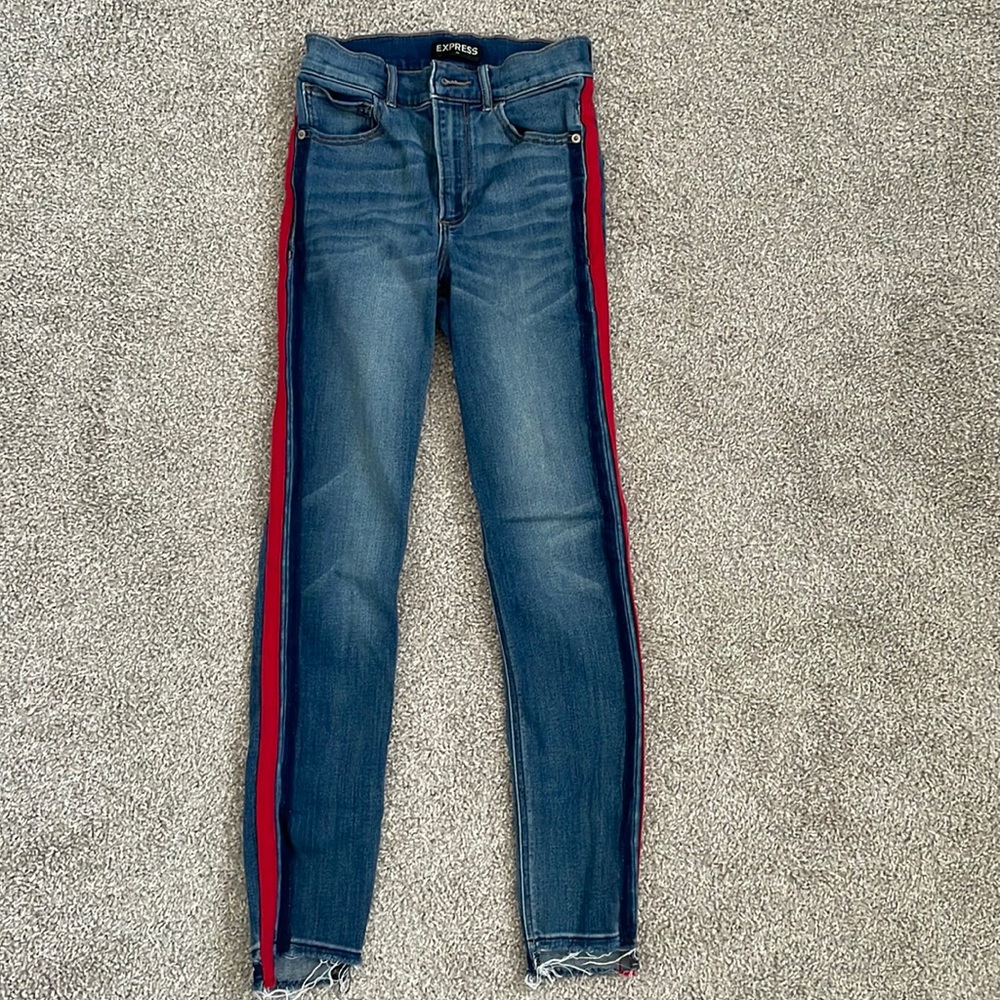 Red Stripe Skinny Jeans- Express